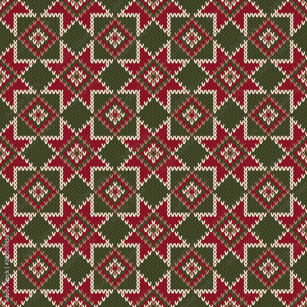 Fair Isle Style Seamless Knit Pattern. Christmas Seamless Abstract Knitted Sweater Design