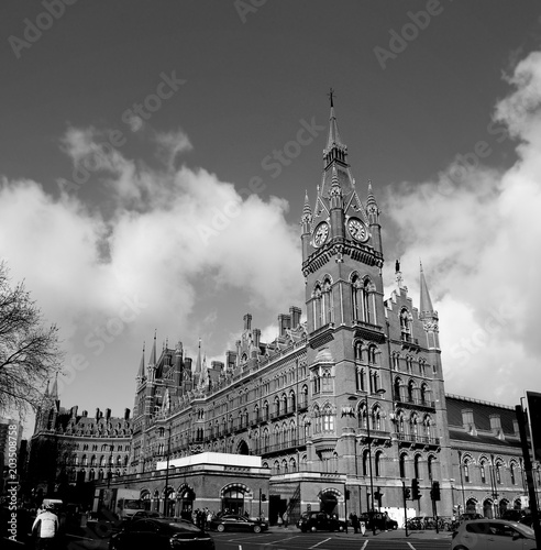 King's Cross Station in London in black and white
