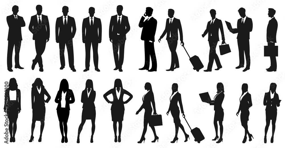 Set of businesspeople silhouettes. Businessmen and businesswomen - obrazy, fototapety, plakaty 