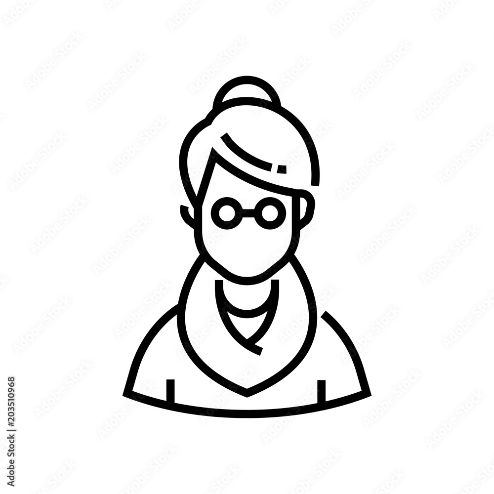 Senior woman - line design single isolated icon Senior woman - line design single isolated icon