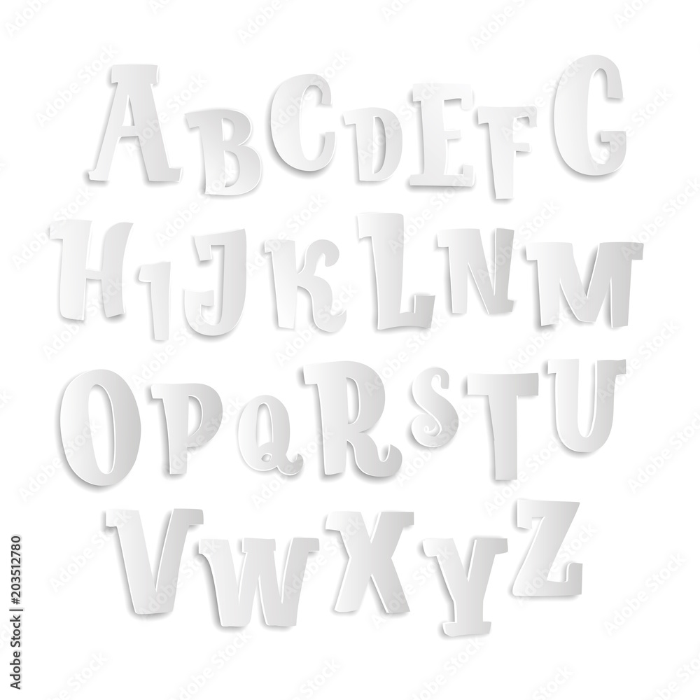 Vector Latin alphabet made of cut-out paper letters