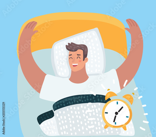 Cartoon character wake up from the sound  alarm 