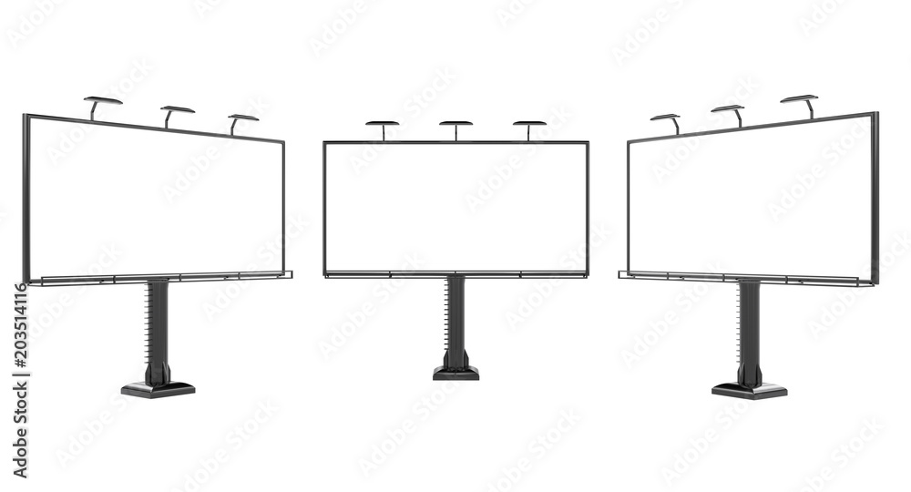 Fototapeta premium 3D rendering of blank billboard (empty advertisement) isolated on white background - mock up template