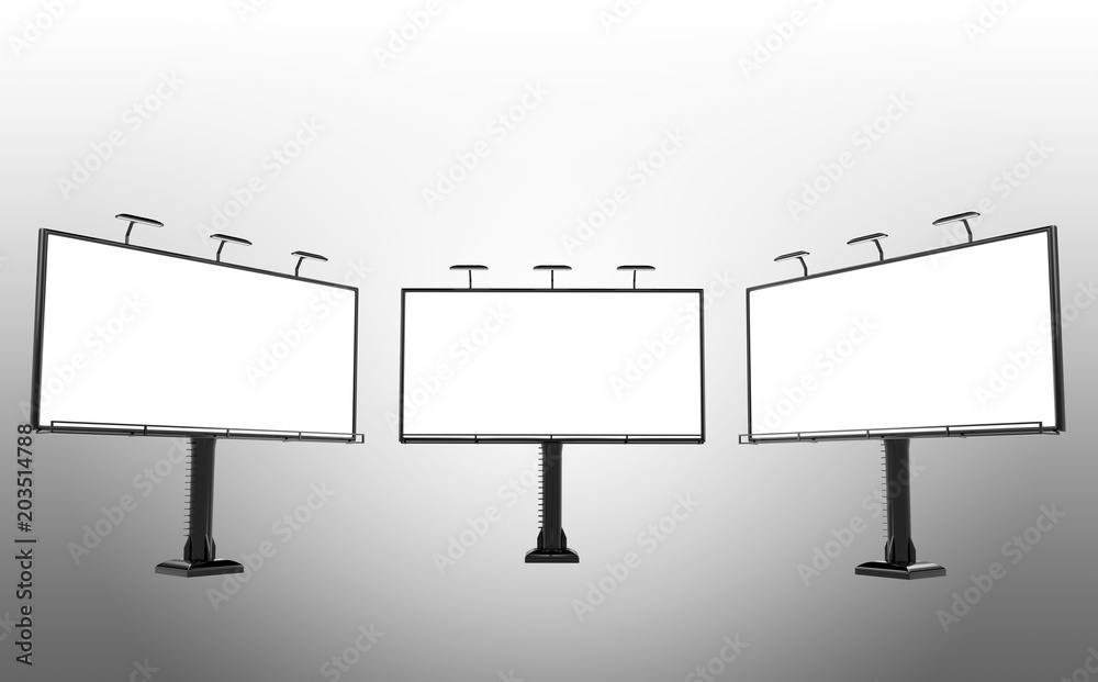 3D rendering of blank billboard (empty advertisement) on gray background - mock up template 3D rendering of blank billboard (empty advertisement) on gray background - mock up template