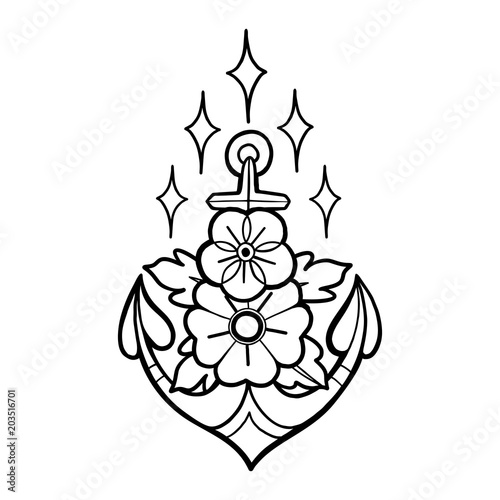 Graphic anchor with floral decorations