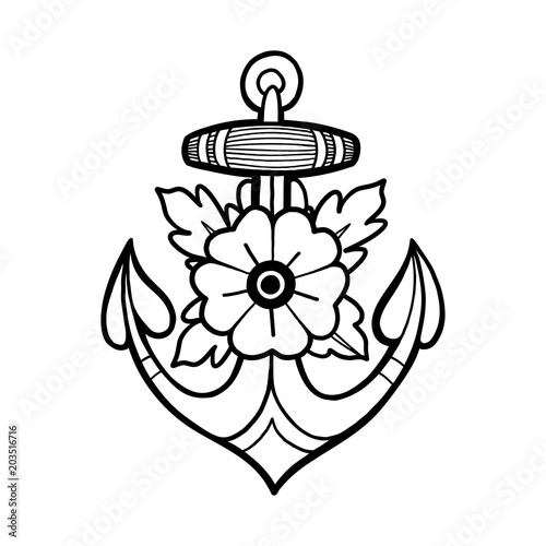Graphic anchor with floral decorations