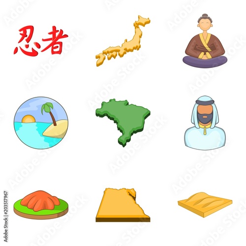 Throughout the country icons set. Cartoon set of 9 throughout the country vector icons for web isolated on white background