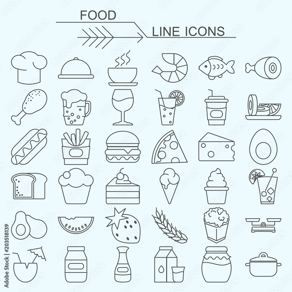 Set food vector line icons editable stroke
