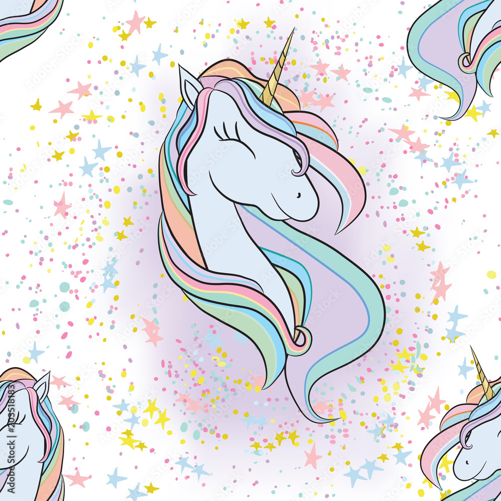 Obraz premium Illustration with cute mystic unicorn animal