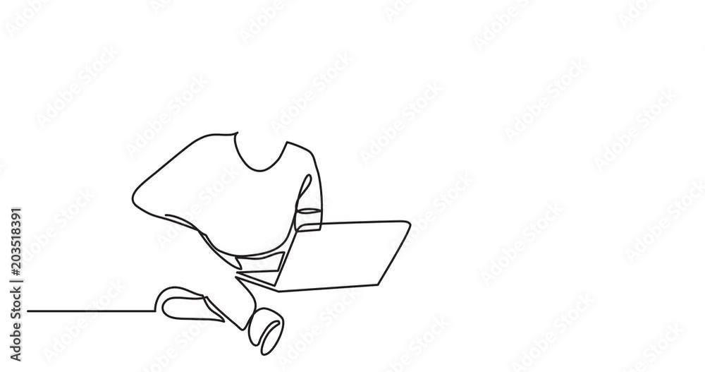 Self drawing animation of continuous line drawing of man sitting with laptop computer Self drawing animation of continuous line drawing of man sitting with laptop computer
