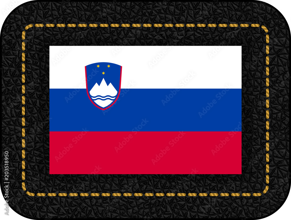 Flag of Slovenia. Vector Icon on Black Leather Backdrop