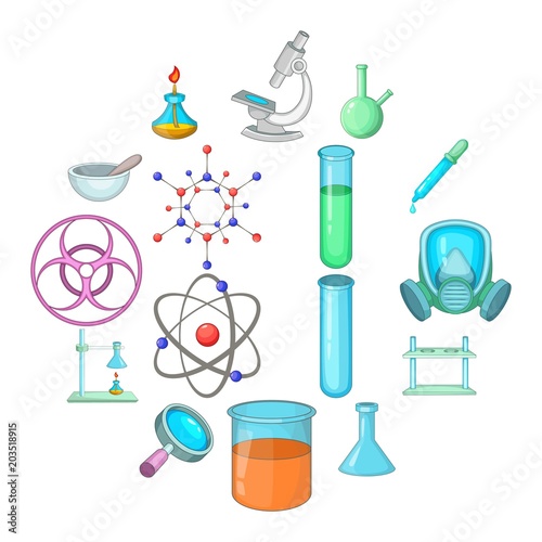Chemical lab icons set. Cartoon illustration of 16 chemical lab vector icons for web