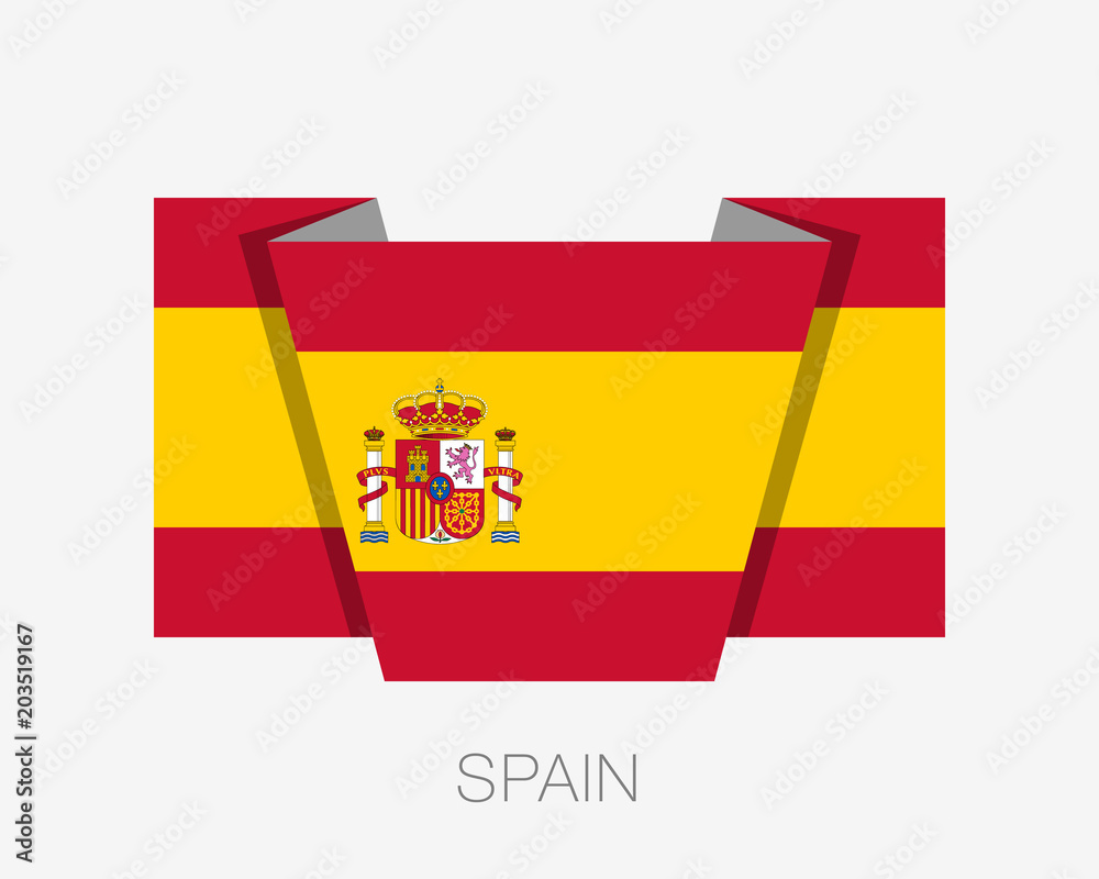 Flag of Spain. Flat Icon Waving Flag with Country Name Flag of Spain. Flat Icon Waving Flag with Country Name
