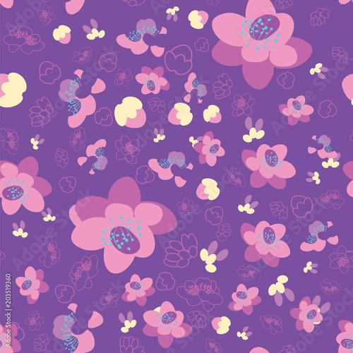 Trendy flower sakura background seamless pattern