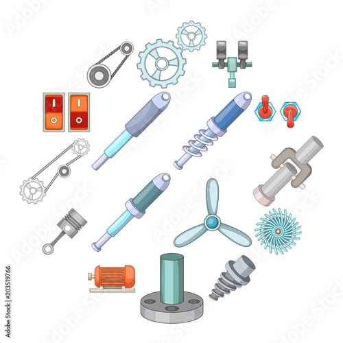 Wallpaper Mural Mechanism parts icons set. Cartoon illustration of 16 mechanism parts vector icons for web Torontodigital.ca