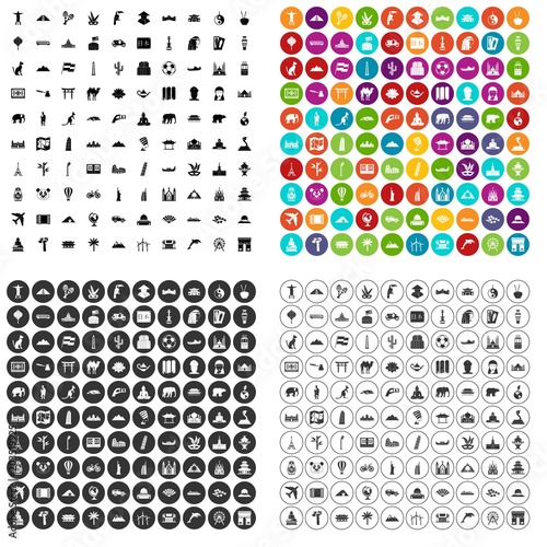 100 world tour icons set vector in 4 variant for any web design isolated on white