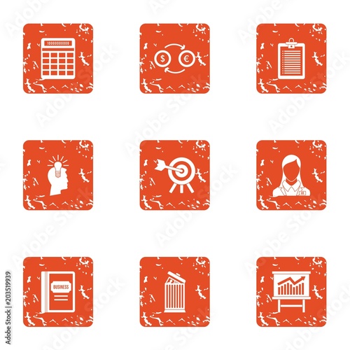 People cash icons set. Grunge set of 9 people cash vector icons for web isolated on white background