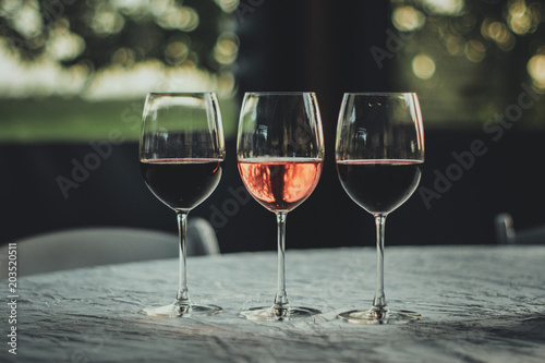 Three Wine Glasses on Fancy Table 