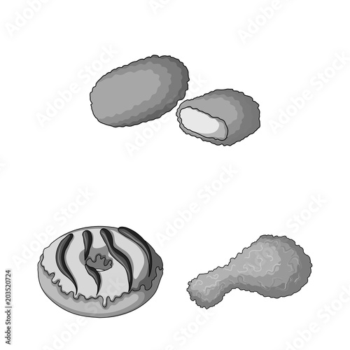 Fast food monochrome icons in set collection for design.Food from semi-finished products vector symbol stock web illustration.