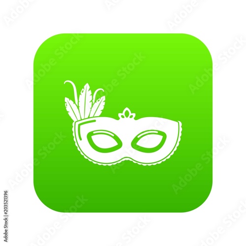 Carnival mask icon green vector isolated on white background photo