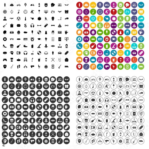 100 youth culture icons set vector in 4 variant for any web design isolated on white