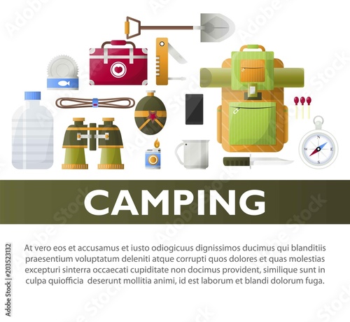 Camp poster of vector camping tools