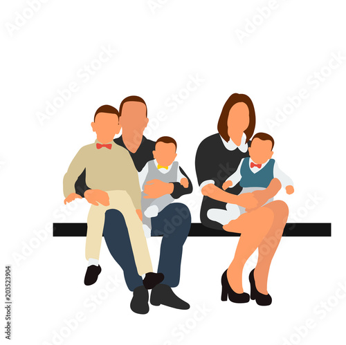 vector, isolated, flat style, isometric people, family sitting