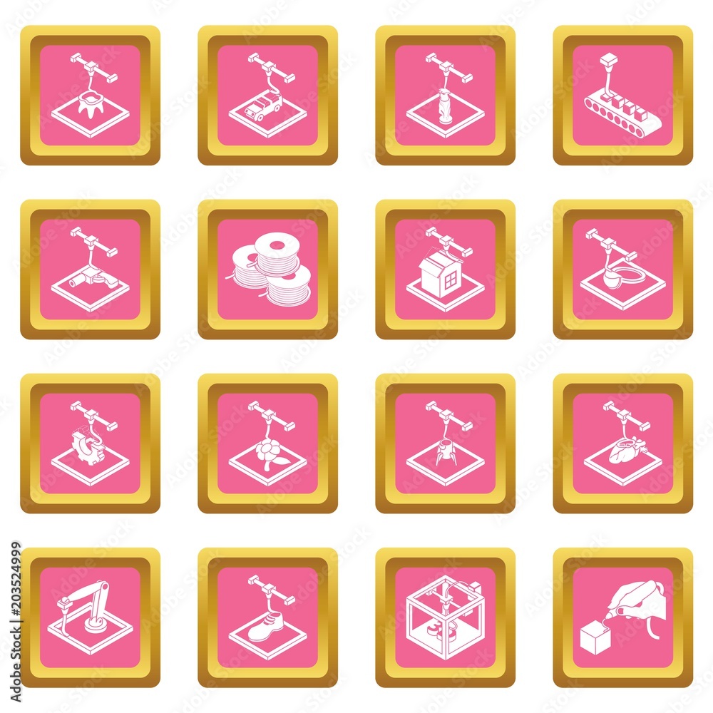 3d printing icons set vector pink square isolated on white background 3d printing icons set vector pink square isolated on white background