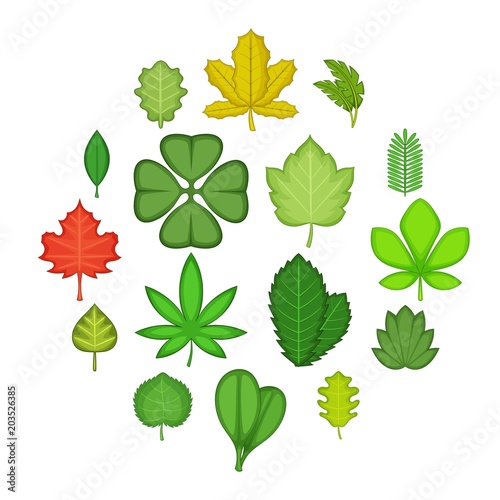 Different leafs icons set. Cartoon illustration of 16 different leafsvector icons for web