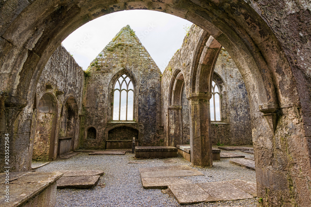 Landscapes of Ireland. Ruins of Friary of Ross in Galway county