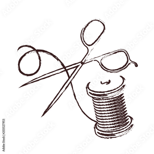 Scissors and thread silhouette