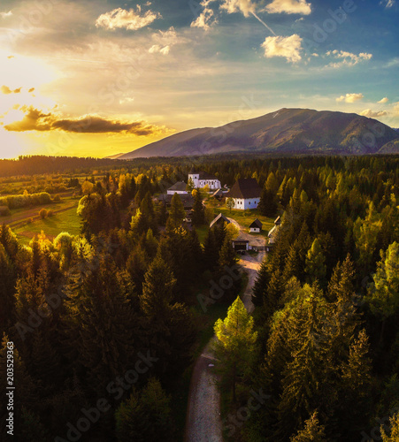 Sunset above a small village located in High Tatra Mountains