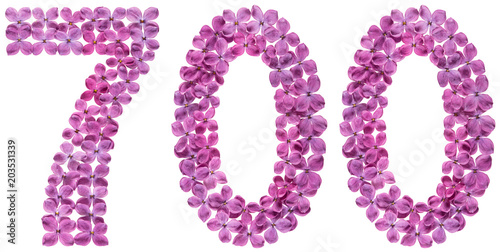 Fotografija Arabic numeral 700, seven hundred, from flowers of lilac, isolated on white back