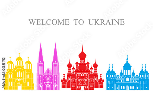 Ukraine set. Isolated Ukraine architecture on white background