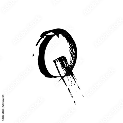 Letter Q. Handwritten by dry brush. Rough strokes textured font. Vector illustration. Grunge style alphabet.