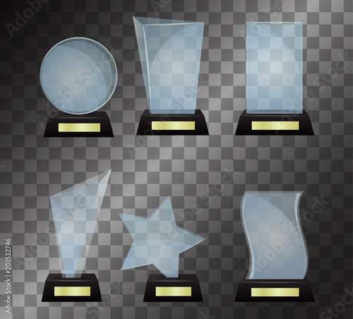 Glass trophy award vector illustration isolated on transparent background.