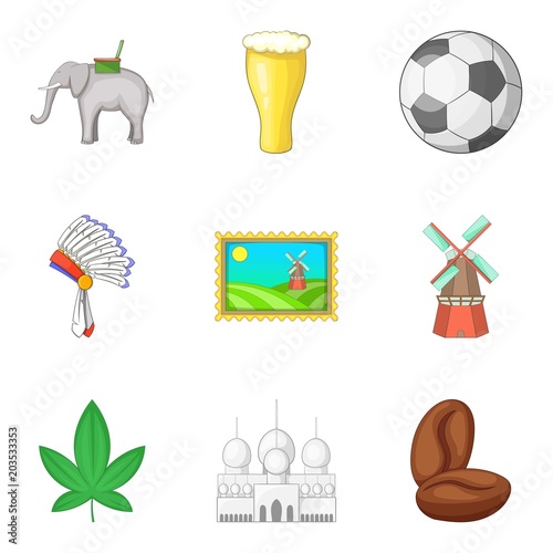 Mainland icons set. Cartoon set of 9 mainland vector icons for web isolated on white background