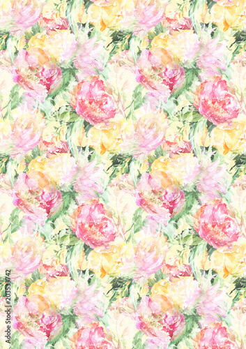 Wallpaper Mural Watercolor flower floral peony rose textile background pattern texture Torontodigital.ca