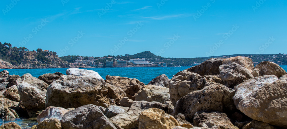 Mediterranean Sea stone beach. Spain