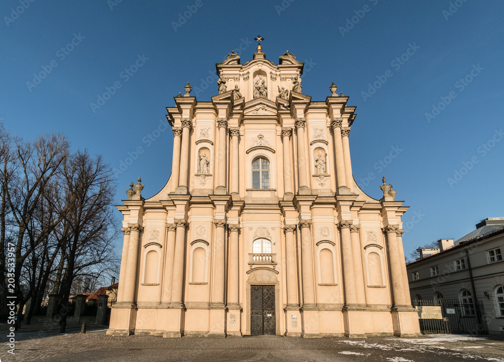 Visitationist Church in Warsaw old town in Poland capital city on a sunny winter day in Central Europe