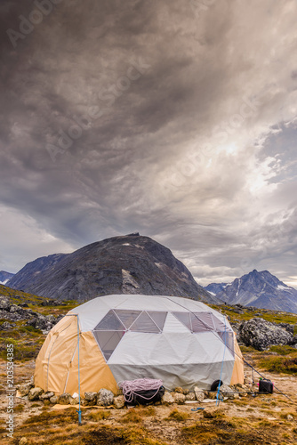 Tent pitched in the Tasermiut Fjord, Narsaq, Vestgronland, Greenland photo