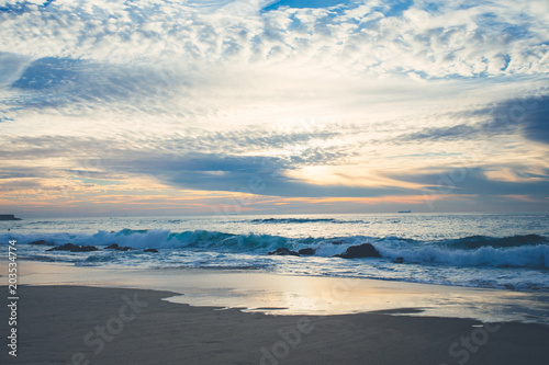 An amazing sunset on the coast at the ocean