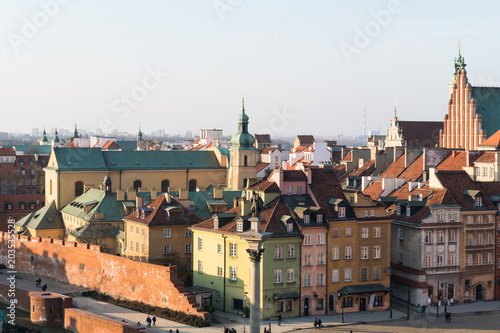 Aerial view of Warsaw old town with the cathedral by Zamkowy square in Poland capital city in Central Europe