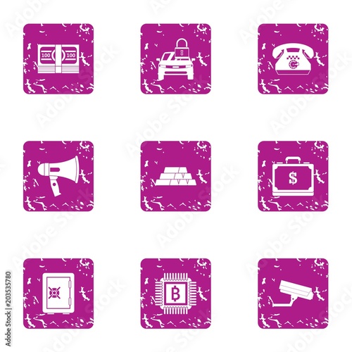 Online money icons set. Grunge set of 9 online money vector icons for web isolated on white background