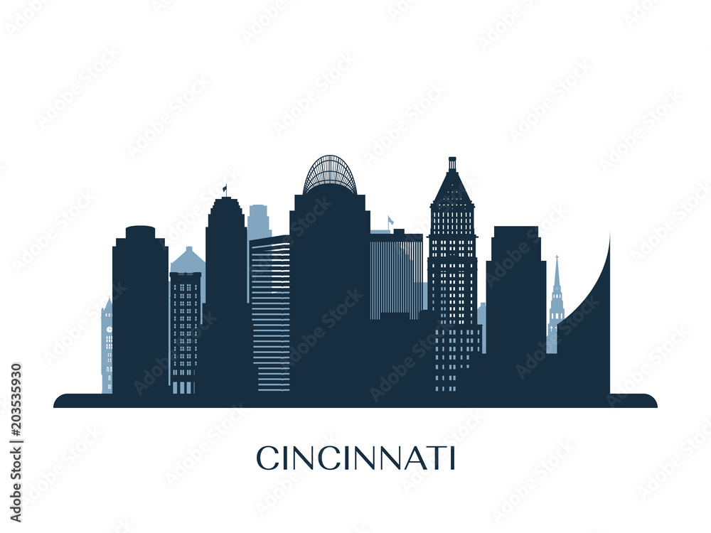 Cincinati skyline, monochrome silhouette. Vector illustration. Cincinati skyline, monochrome silhouette. Vector illustration.
