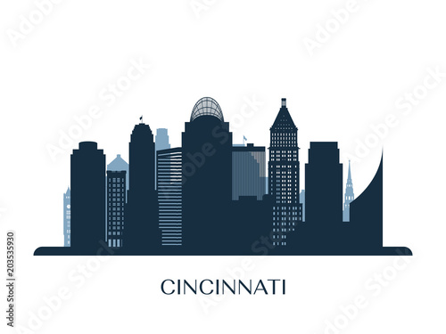 Cincinati skyline, monochrome silhouette. Vector illustration.