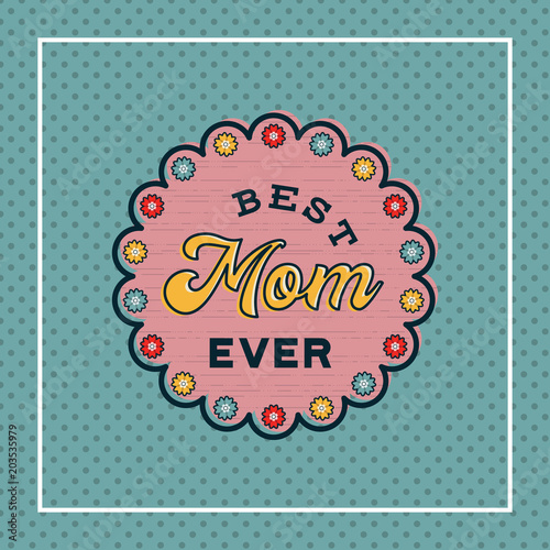 happy mothers day greeting card with blossom flowers on dotted background