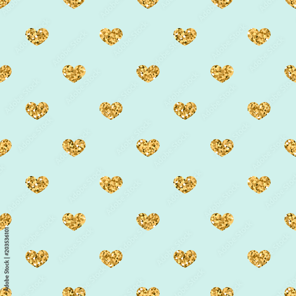 Gold heart seamless pattern. Golden geometric confetti-hearts on blue background. Symbol of love, Valentine day holiday. Design wallpaper, fabric texture. Vector illustration Gold heart seamless pattern. Golden geometric confetti-hearts on blue background. Symbol of love, Valentine day holiday. Design wallpaper, fabric texture. Vector illustration
