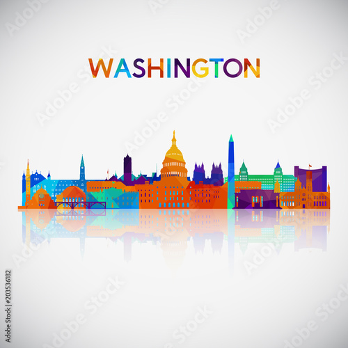 Washington skyline silhouette in colorful geometric style. Symbol for your design. Vector illustration.