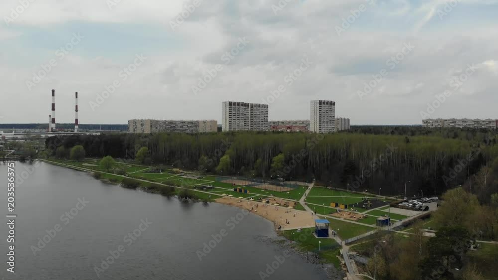Top view on school lake in Zelenograd administrative district of Moscow, Russia Top view on school lake in Zelenograd administrative district of Moscow, Russia
